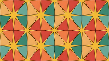 Retro Geometric Star Pattern - Vibrant Warm Color Palette Design