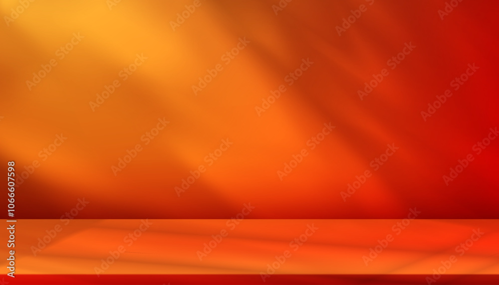 Aufkleber autumn background,studio orange wall with shadow leaves on red podium for product display,summer bac
