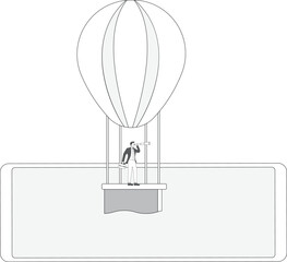 Hot air balloon flying off screen, Businessman