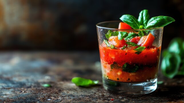 Fresh Basil and Red Pepper Amuse Bouche in Glass