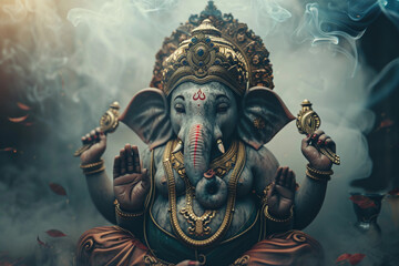 Fototapeta premium Greeting card with bright holiday composition for Ganesh Chaturthi