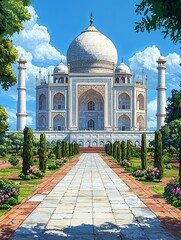 Fototapeta premium Stunning Illustration of the Taj Mahal in Vibrant Colors