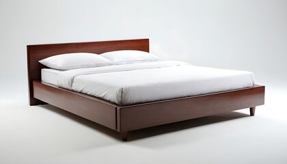 bed on white background,Elegant Ortega bed with integrated nightstands and minimalist design, Furniture, Sophisticated and practical bedroom setup,7645