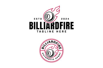8 billiard ball with flame comet outline logo design. billiard ball number eight with fire meteor line art logo design set. billiard ball illustration logo for billiard sport club and tournament