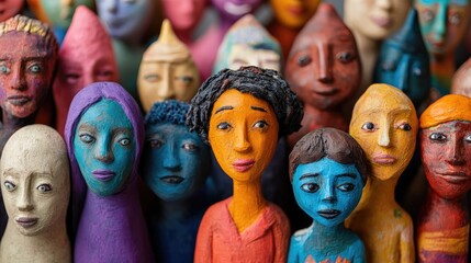 Vibrant group of diverse figures made from colorful modeling clay