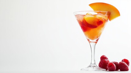 Refreshing Peach Slices with Raspberry Coulis in Glass