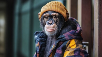 Vibrant Chimpanzee Dressed in Trendy Clothing