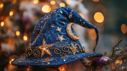 Star and Moon Embellished Wizard Hat