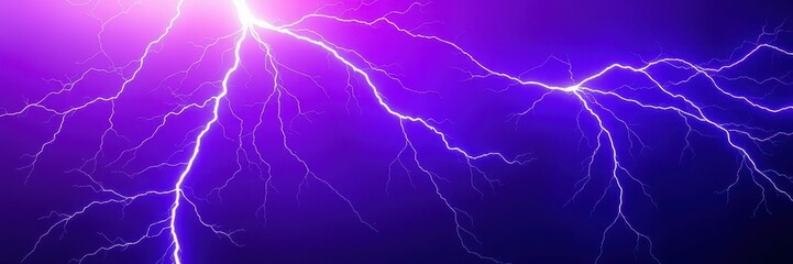 A bright purple lightning bolt streaks across a dark sky