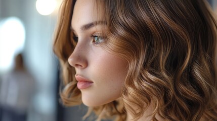 Stylish Balayage Highlights on Wavy Medium Length Hair