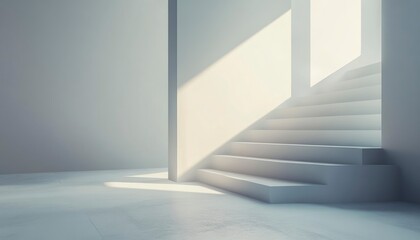 Obraz premium Minimalist interior design with a staircase and a window.