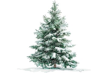 A Christmas tree covered in snow against a white background