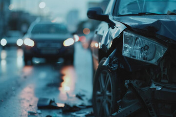 Naklejka premium Collision of vehicles involved in major accident on road with major damage