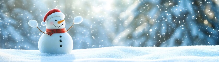 A Cheerful Snowman in a Red Hat and Scarf Enjoying the Snow