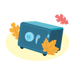 Bank account, safe deposit box. Concept of a seasonal  bank offer. Vector illustration on white isolated background.
