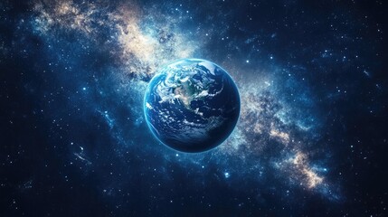 Fototapeta premium Stunning view of the blue planet Earth surrounded by twinkling stars in the vastness of space Cosmic Wallpaper