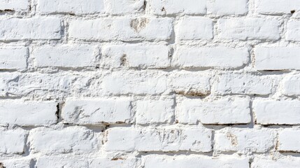 Texture of an aged brick wall with an uneven surface coated in a coarse layer of white plaster located in an outdoor setting