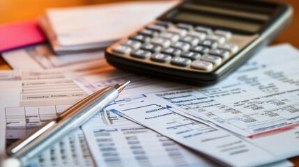 Calculator and Housing Papers on Wooden Desk: Symbolizing Financial Planning and Home Ownership Commitment