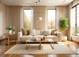 Embrace tranquility with a modern beige interior, minimalist and serene.