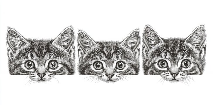 Graphie wall sticker. Hand-drawn sketch depicting three cats on a horizontal surface.