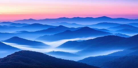 Obraz premium Misty Mountains at Sunrise.
