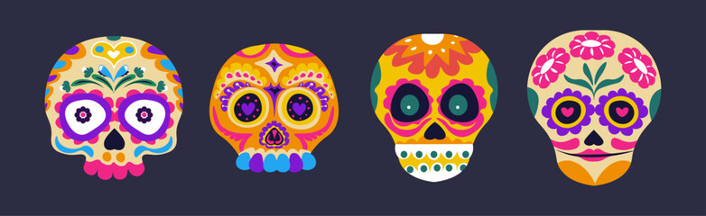 Fototapeta premium Set of Four Colorful Skulls