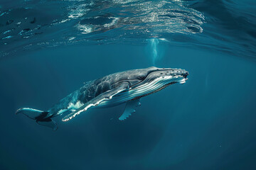 Fototapeta premium Fantastically beautiful majestic huge whale in ocean