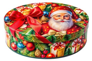 Festive round gift box, AI photo, holiday decor.  Perfect for presents.