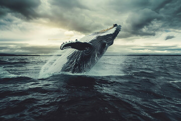 Fototapeta premium Fantastically beautiful majestic huge whale in ocean