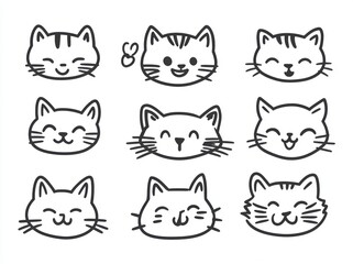 Fototapeta premium Cats with cute faces. Funny cartoon illustration. Lovely kittens. Mustache on pet faces. Modern illustration of home pets. The cat logo.