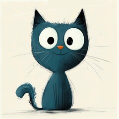 Obraz premium A cute cartoon cat with big eyes and a happy expression.