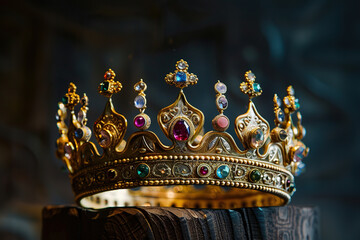 Fantastic beautiful king or queen crown from gold material for coronation