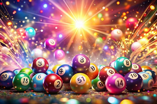 Creative Double Exposure of Colorful Bingo Lottery Balls Merging with Abstract Celebration Background for Vibrant Visuals and Exciting Luck Concepts