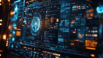 Obraz premium Display screen showing cybersecurity information in industrial production process