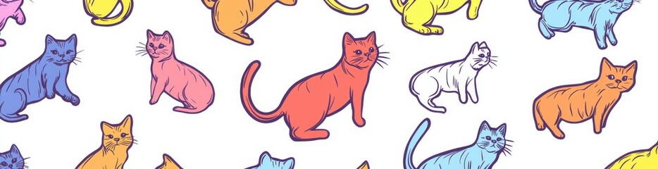 Obraz premium Seamless horizontal pattern with colorful cats