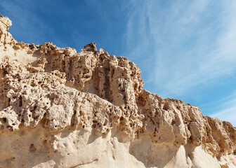 Beautiful landscape of limestone rock formation on coast cliff, the natural monument of Ajuy,...
