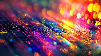 Fototapeta premium Abstract Colorful Circuit Board Background: Vivid RGB Technology Texture