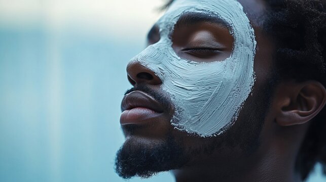 Spa black man with a white face mask on. The man is resting her head