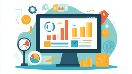 Business Analytics and Data Visualization on Computer Screen