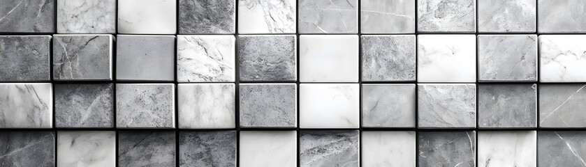 Checkerboard Pattern of Grey and White Marble Tiles