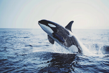 Fototapeta premium Fantastically beautiful majestic huge whale in deep ocean