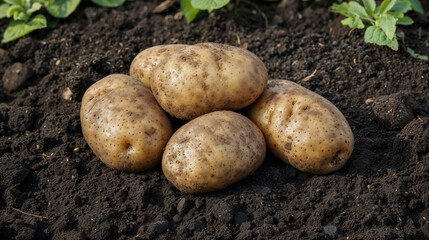 pommes de terre posées sur de la terre dans un champ