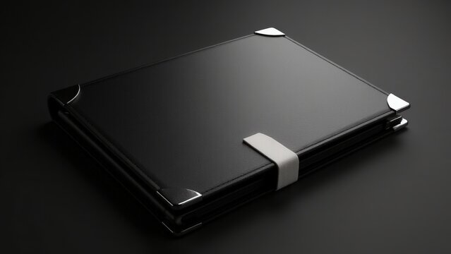 Clean document folder organizer mockup with elegant leather texture and metallic details on a dark background