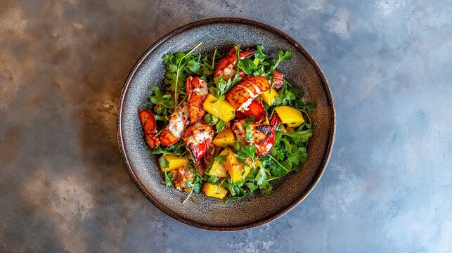 salade de mangue et homard grill&eacute; pour un repas de f&ecirc;te