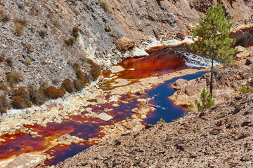 Ferruginous mineral waters. Riotinto opencast mine. Huelva, Andalucia. Spain