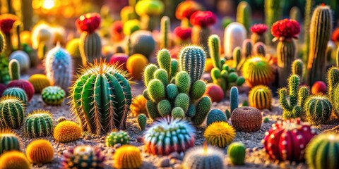 Fototapeta premium Miniature desert cacti, tilted for stunning effect.