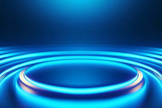 Illuminated podium with bokeh background. Technology and cyber sale concept. Product display for banner, poster and background with copy space.