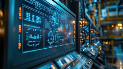 Obraz premium Engineers review production data on a control panel using AI to analyze real-time data in a large factory