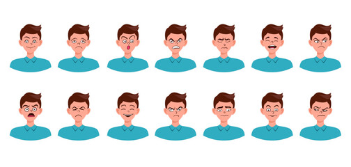 Portraits of man. Boy Avatar.  Male emotions.