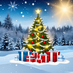 Obraz premium Christmas | New Year | 2025 | Merry Christmas | Christmas Tree | New Year's Day​ - Generative AI